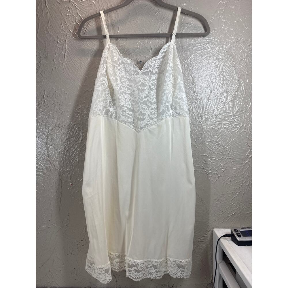 Camden Mills Adosi Vintage White Lace Slip Dress Lingerie USA Made Short Size 38